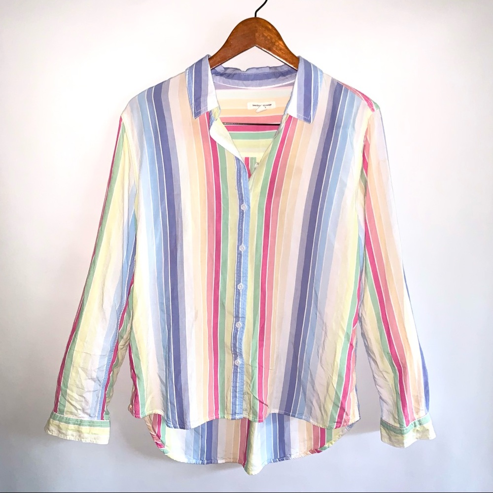 Beachlunchlounge Rainbow Striped Beachy High Low Shirt